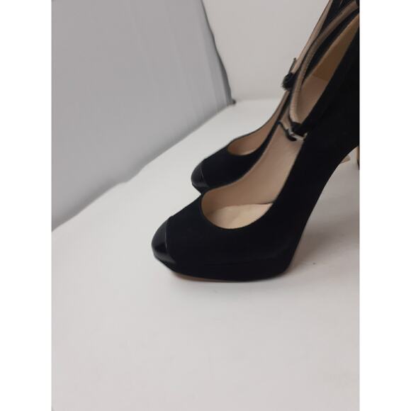 LK Bennett London Womens Shoes Size 7 Black Suede Cap Toe Ankle Strap Heels - Picture 9 of 14